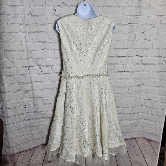 Talbot Runhof Womens 10 40 Cream Embellished Mesh Flared Sleeveless Midi Dress - Picture 3 of 8